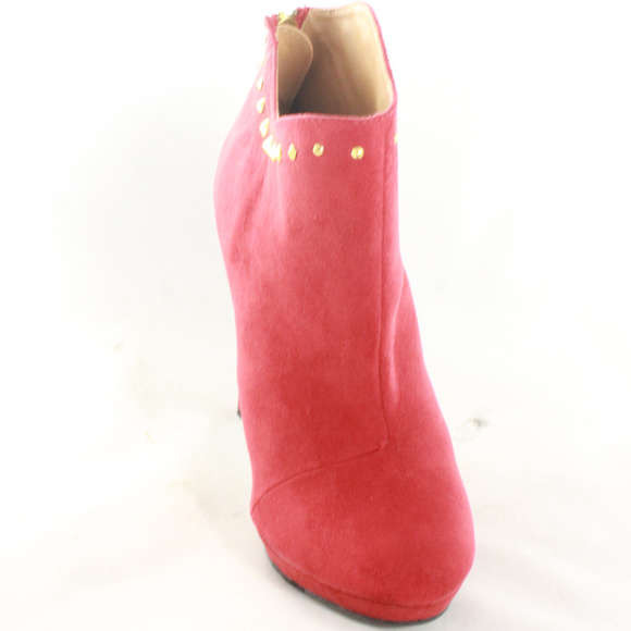 MOSSIMO Supply Red Suede Gold Studded Ankle Boots Sz 8 - Picture 6 of 8